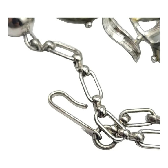 Silver Toned Floral Leaf Gray Rhinestone Adjustable Choker Necklace Vintage - Picture 7 of 7